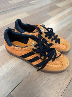 adidas Orange and Black Knit Suede Low-Top Sneakers
